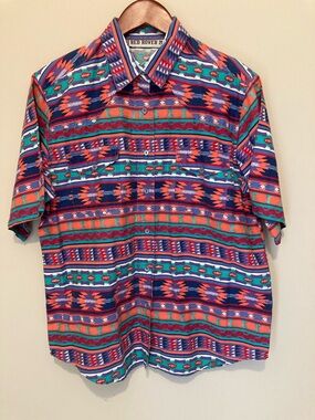 Vintage Red Rover Bright Aztec Short-Sleeve Shirt - Multicolor Sz L